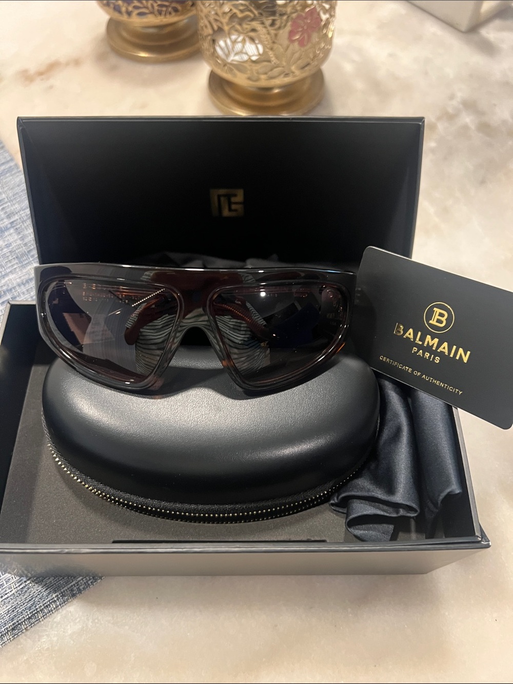 Balmain Brown Tortoiseshell Shield Sunglasses NWT